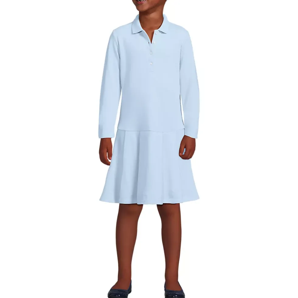 Girls Long Sleeve Mesh Pleated Polo Dress