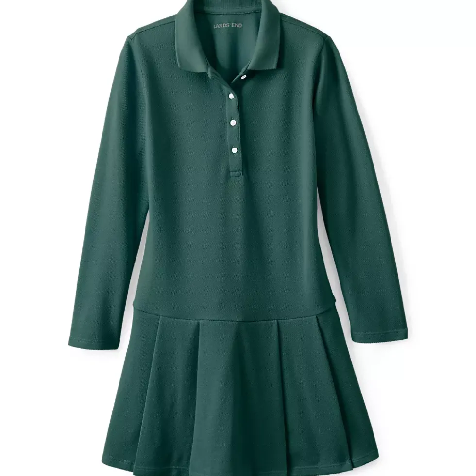 Girls Long Sleeve Mesh Pleated Polo Dress