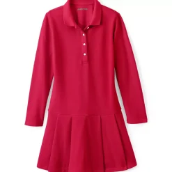 Girls Long Sleeve Mesh Pleated Polo Dress
