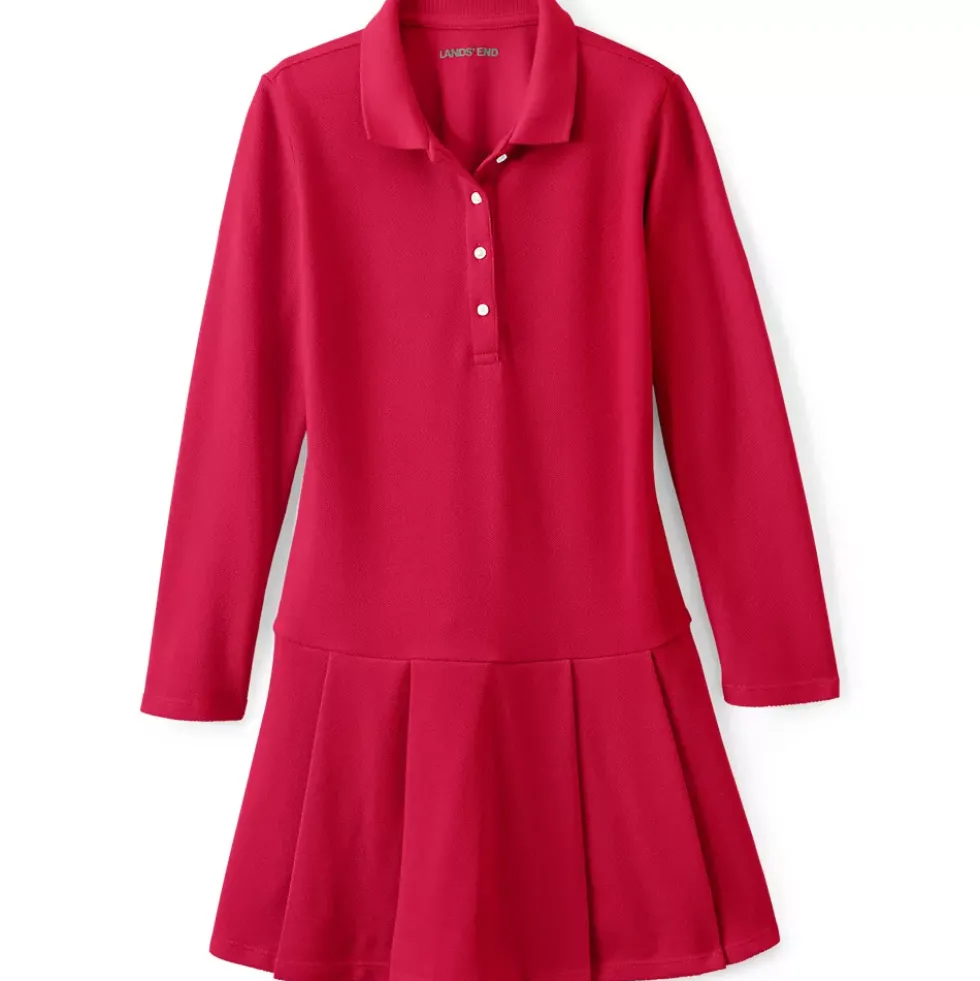 Girls Long Sleeve Mesh Pleated Polo Dress