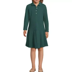 Girls Long Sleeve Mesh Pleated Polo Dress