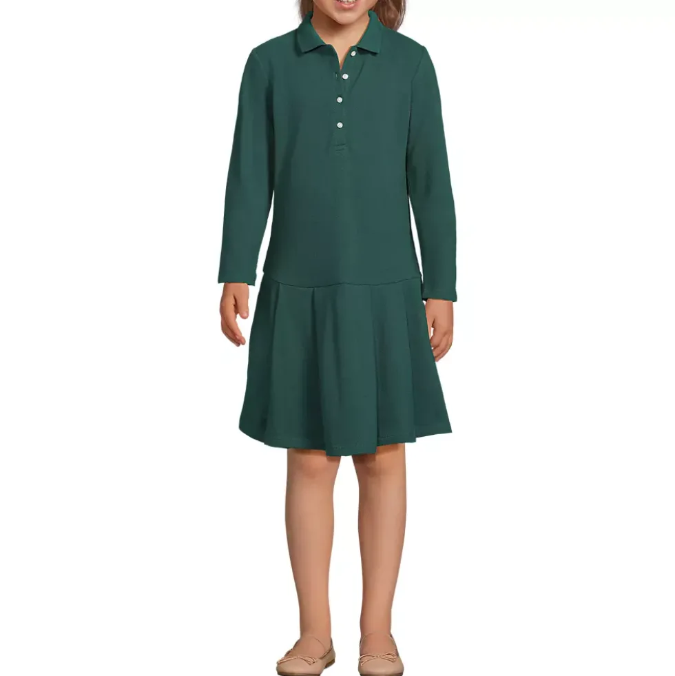 Girls Long Sleeve Mesh Pleated Polo Dress