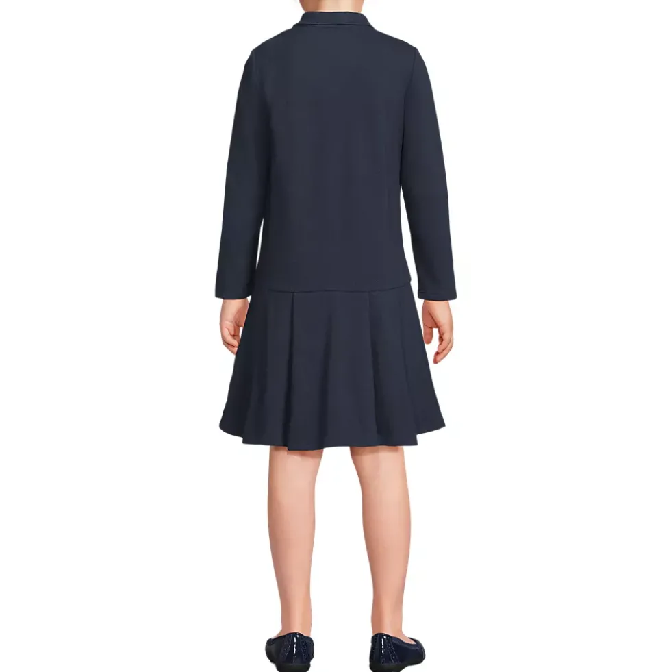 Girls Long Sleeve Mesh Pleated Polo Dress
