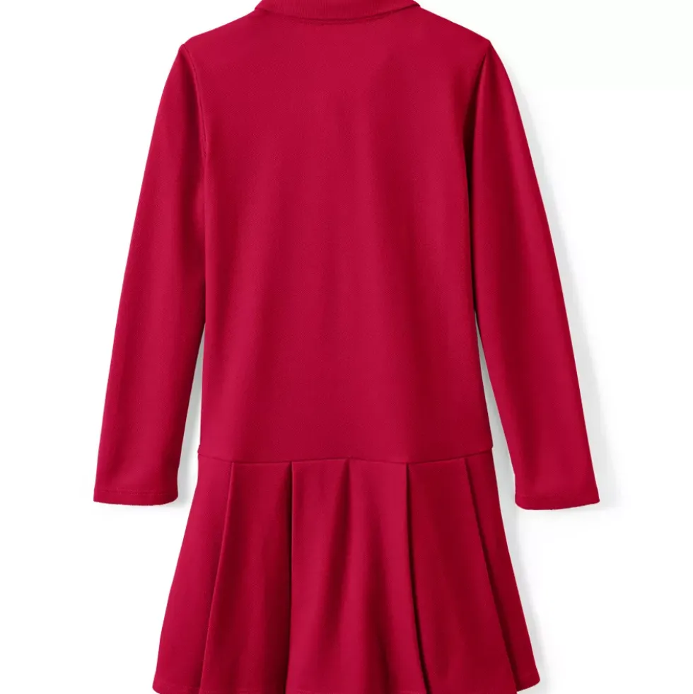 Girls Long Sleeve Mesh Pleated Polo Dress