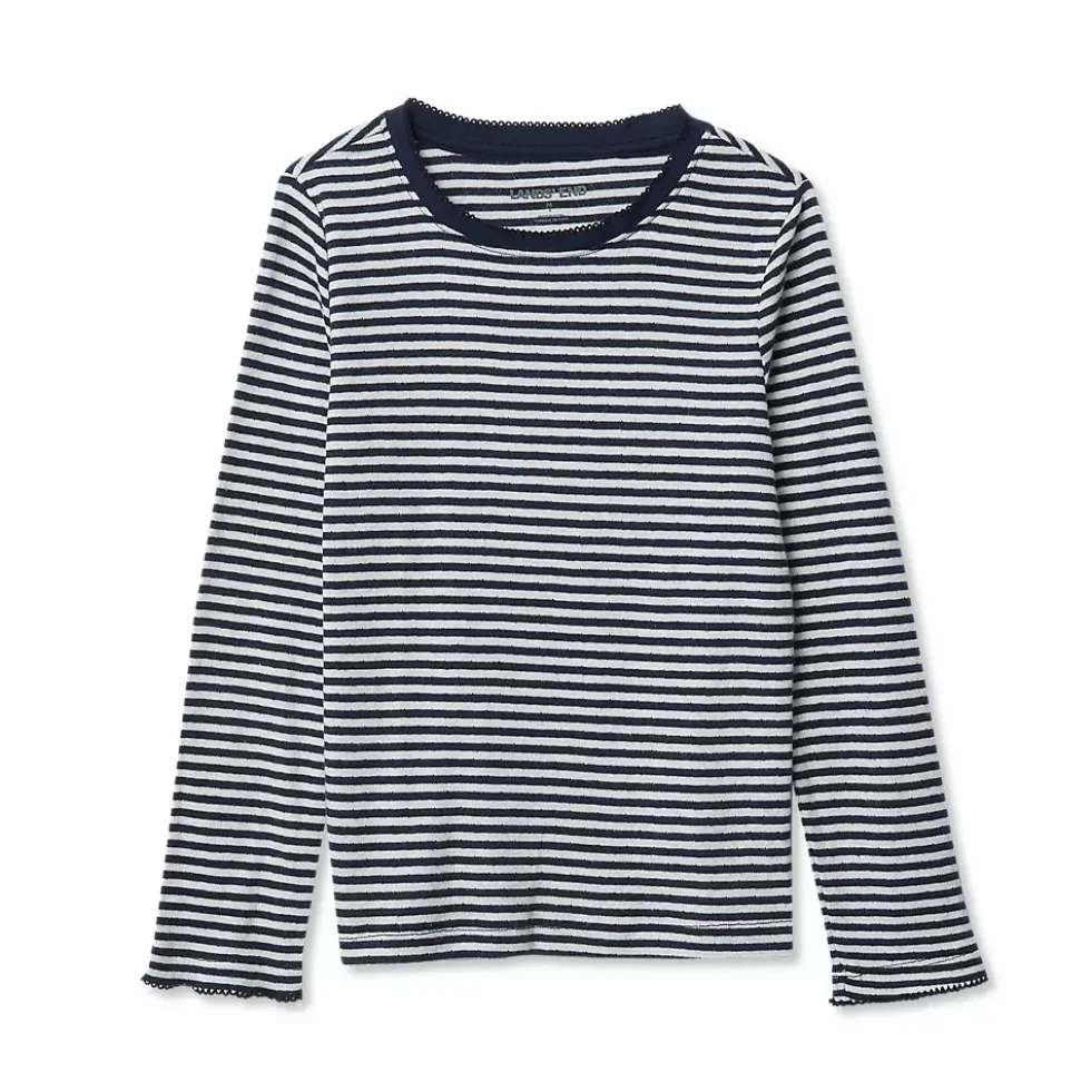 Girls Long Sleeve Pointelle Knit Shirt