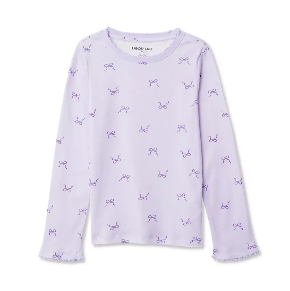Girls Long Sleeve Pointelle Knit Shirt