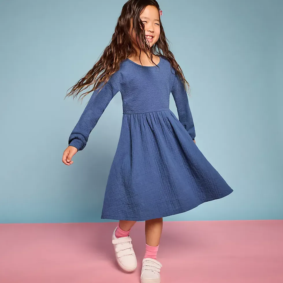 Girls Long Sleeve Ribbed Dress