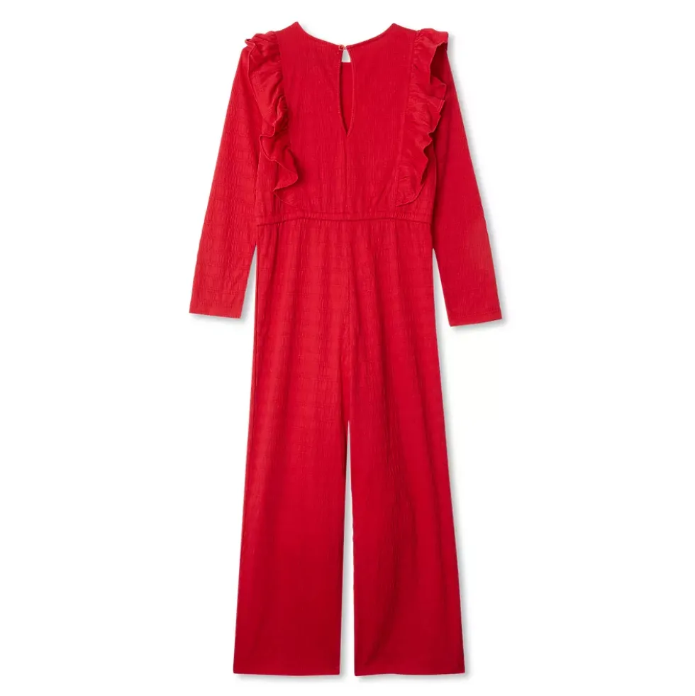 Girls Long Sleeve Ruffle Knit Jumpsuit