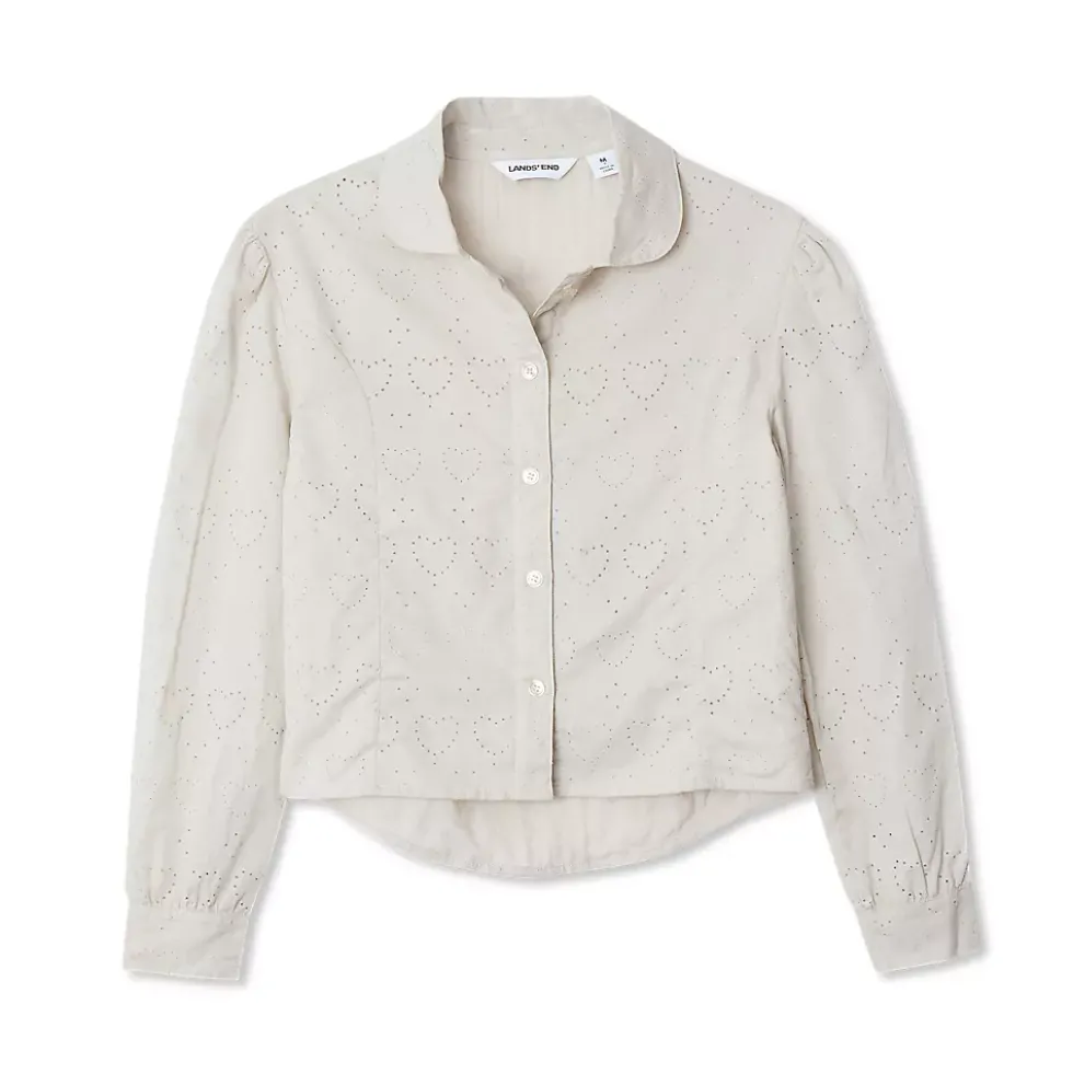 Girls Long Sleeve Woven Hearts Top
