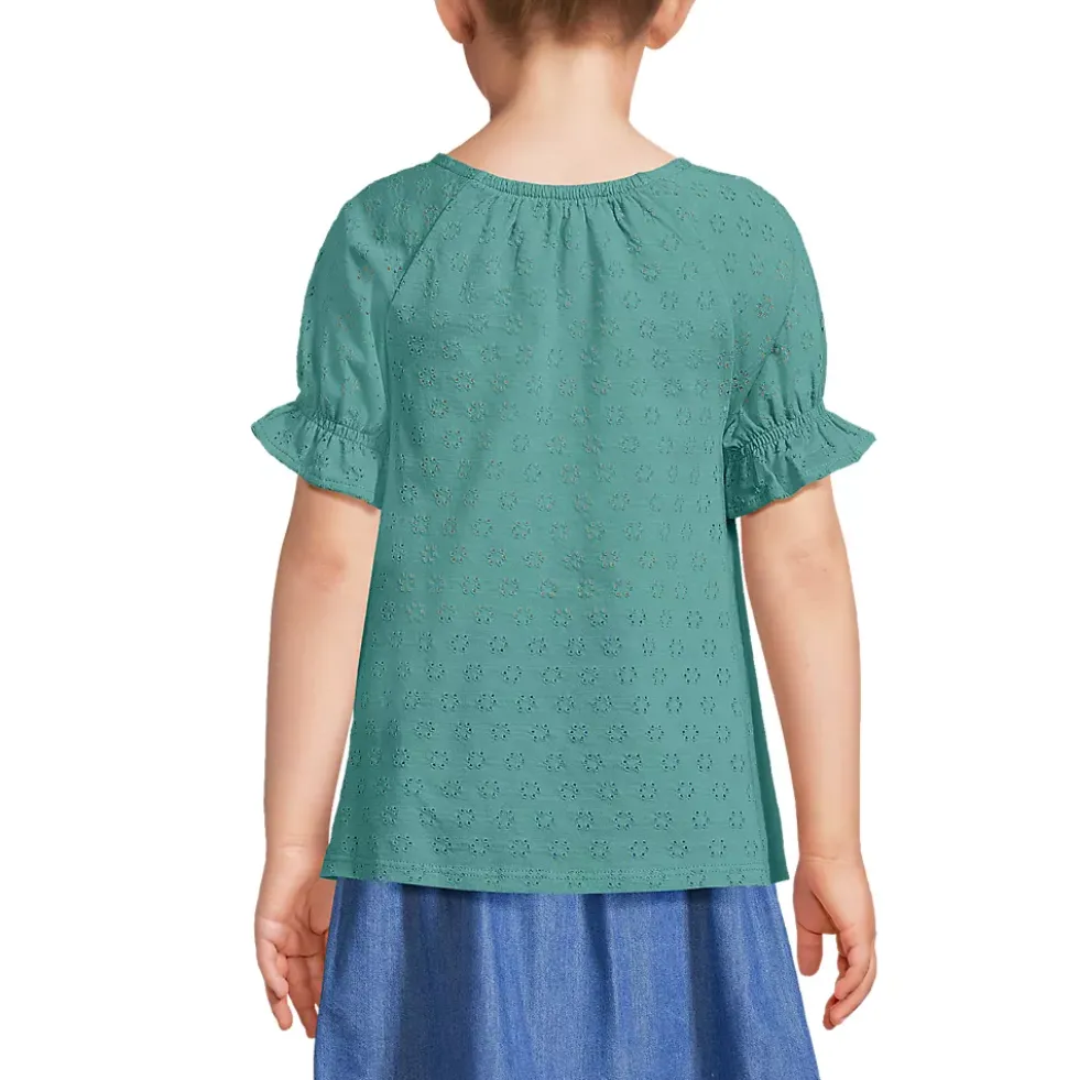 Girls Plus Short Sleeve Eyelet Ruffle Sleeve Top