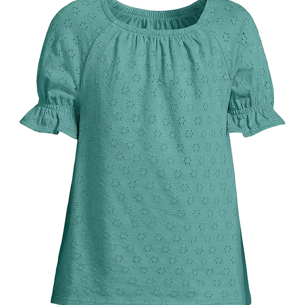 Girls Plus Short Sleeve Eyelet Ruffle Sleeve Top