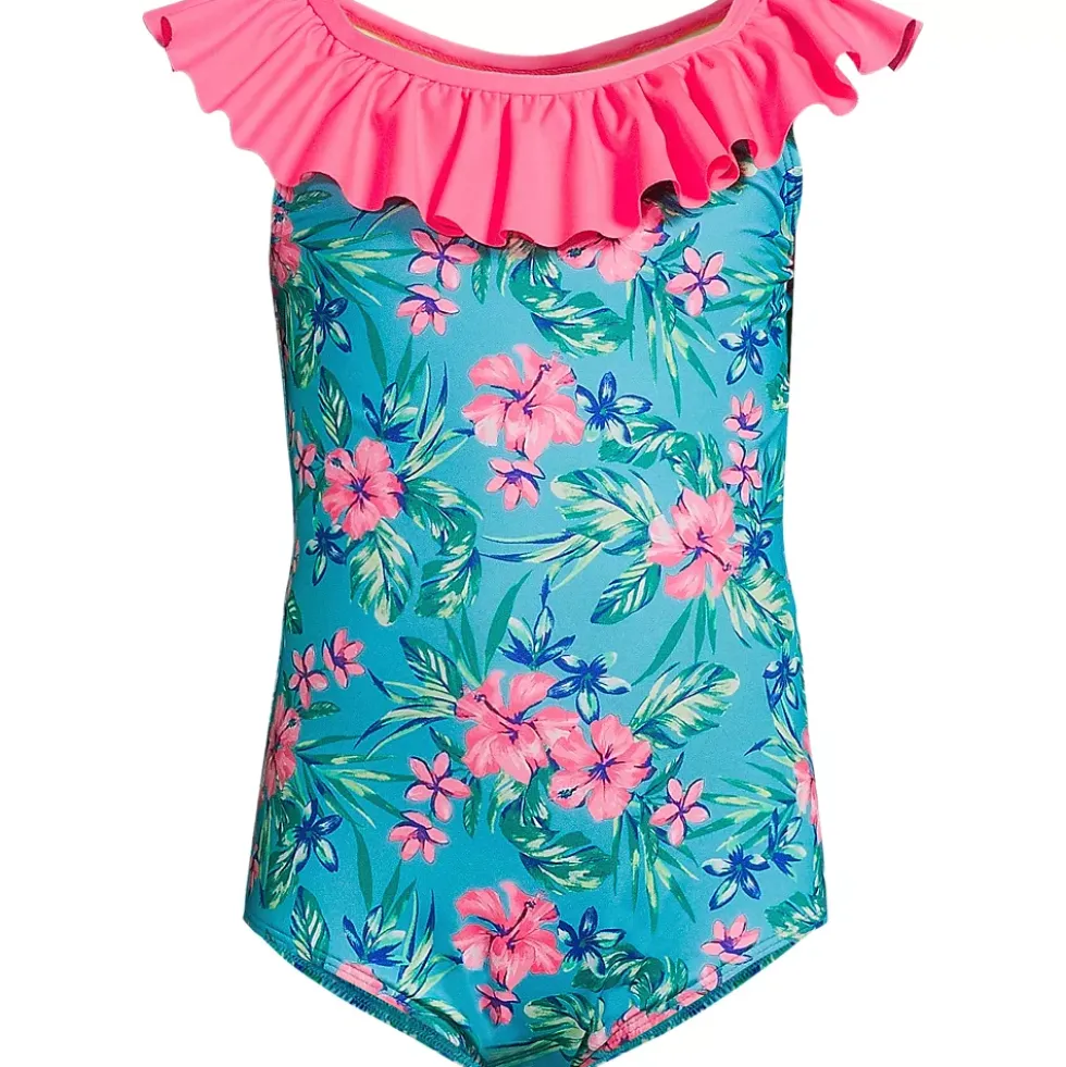 Girls Scoop Ruffle Neck One Piece Swimsuit
