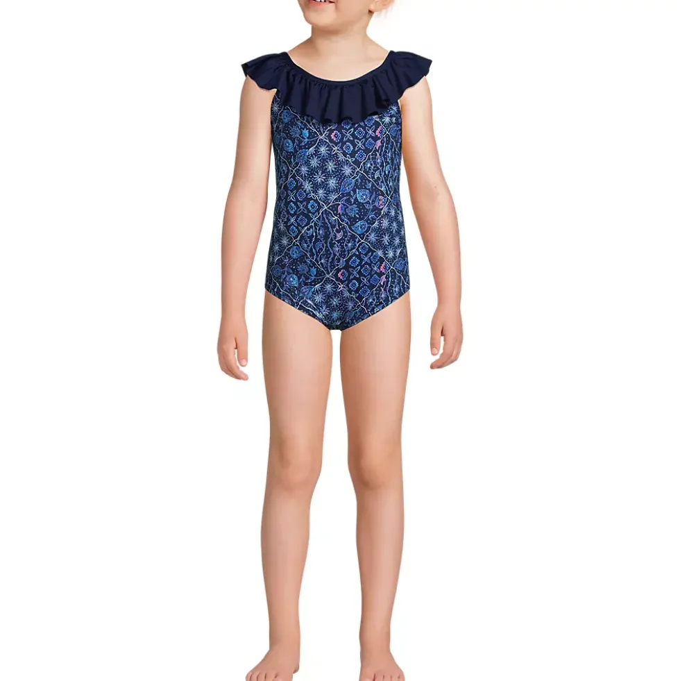 Girls Scoop Ruffle Neck One Piece Swimsuit