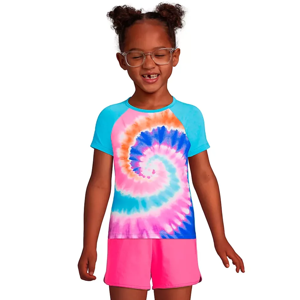 Girls Short Sleeve Crew Neck UPF 50 Swim Rash Guard