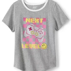 Girls Short Sleeve Curved Hem Graphic Tee Shirt