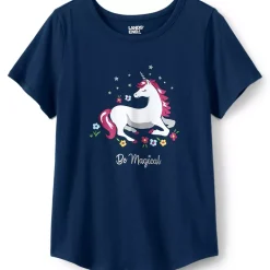 Girls Short Sleeve Curved Hem Graphic Tee Shirt