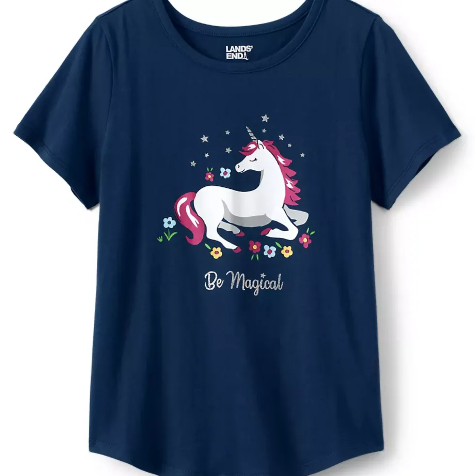 Girls Short Sleeve Curved Hem Graphic Tee Shirt
