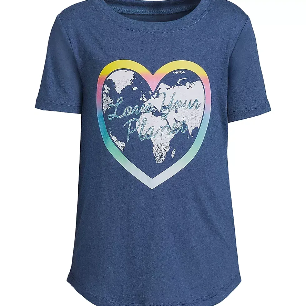 Girls Short Sleeve Curved Hem Graphic Tee Shirt
