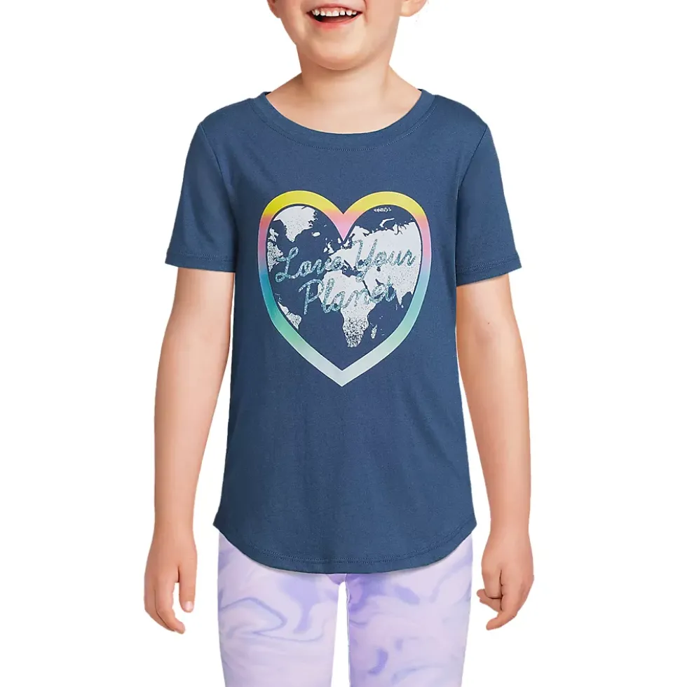 Girls Short Sleeve Curved Hem Graphic Tee Shirt
