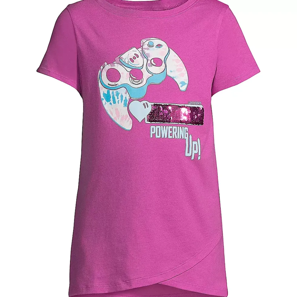 Girls Short Sleeve Curved Hem Graphic T-Shirt