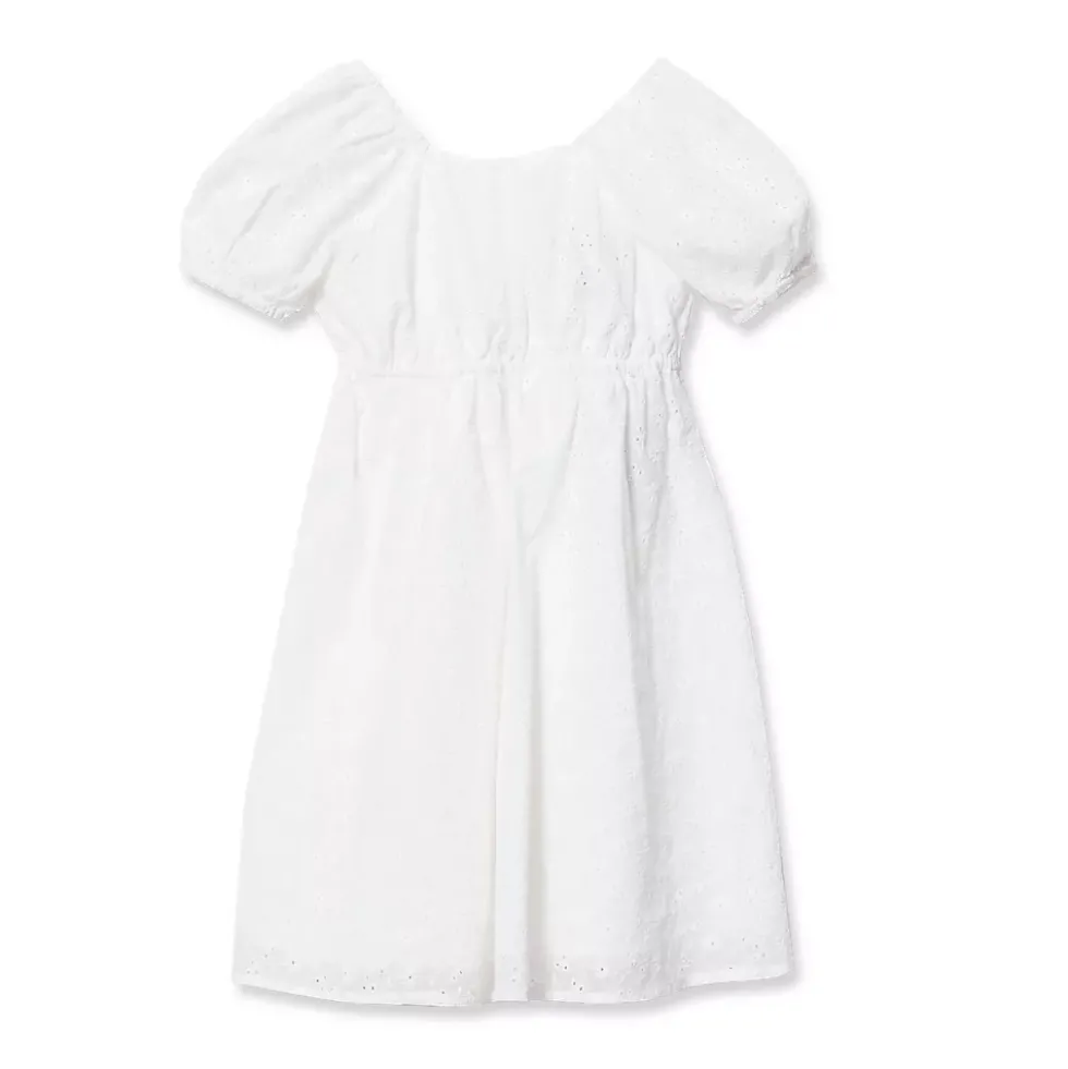 Girls Short Sleeve Eyelet Bow Dress