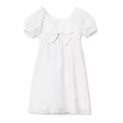 Girls Short Sleeve Eyelet Bow Dress