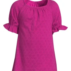 Girls Short Sleeve Eyelet Ruffle Sleeve Top