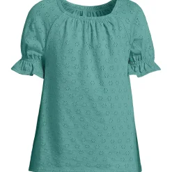 Girls Short Sleeve Eyelet Ruffle Sleeve Top