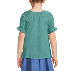 Girls Short Sleeve Eyelet Ruffle Sleeve Top