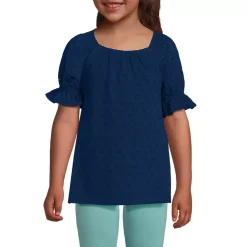 Girls Short Sleeve Eyelet Ruffle Sleeve Top