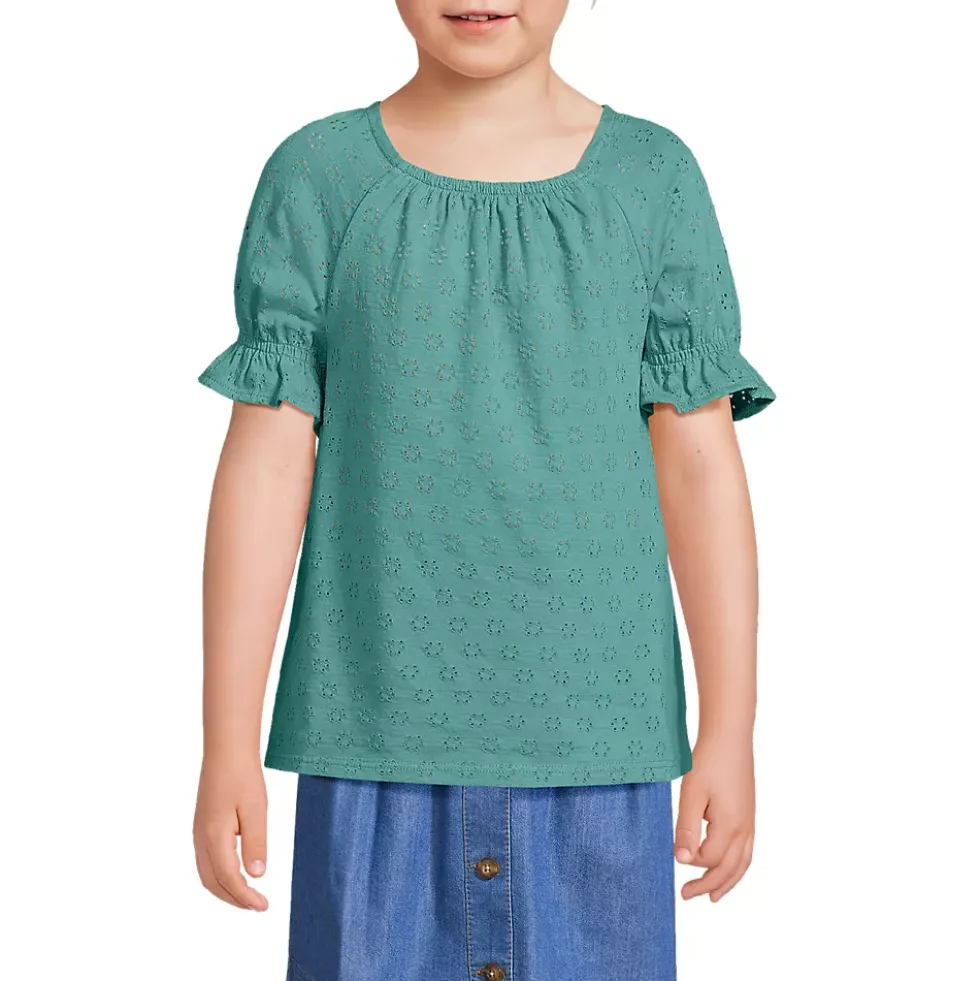Girls Short Sleeve Eyelet Ruffle Sleeve Top