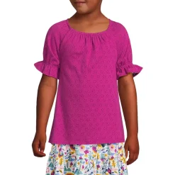 Girls Short Sleeve Eyelet Ruffle Sleeve Top