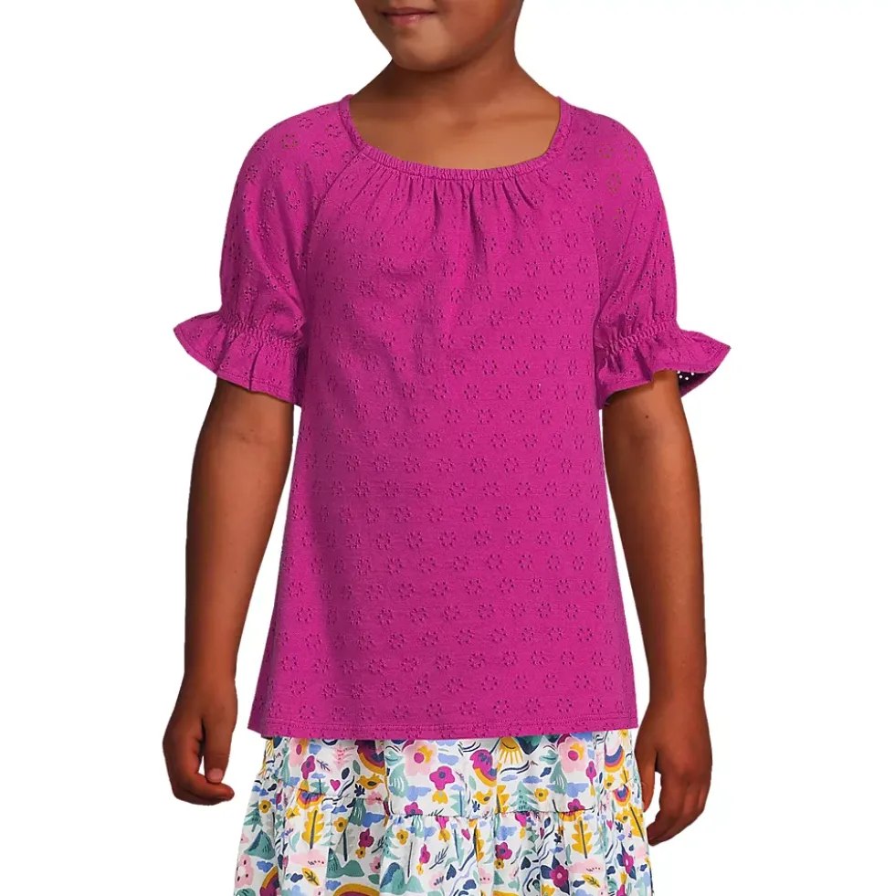 Girls Short Sleeve Eyelet Ruffle Sleeve Top