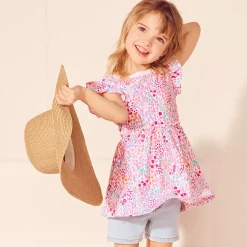 Girls Short Sleeve Gathered Waist Tunic Top