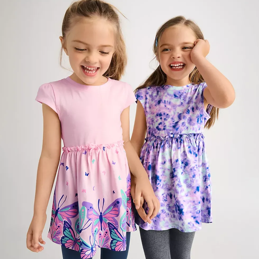 Girls Short Sleeve Gathered Waist Tunic Top