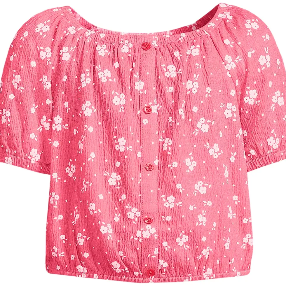 Girls Short Sleeve Knit Gauze Puff Sleeve Top