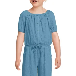 Girls Short Sleeve Knit Gauze Puff Sleeve Top