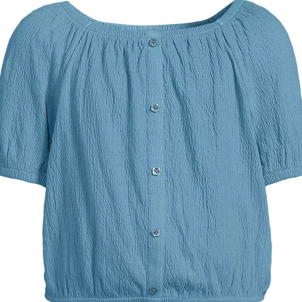 Girls Short Sleeve Knit Gauze Puff Sleeve Top