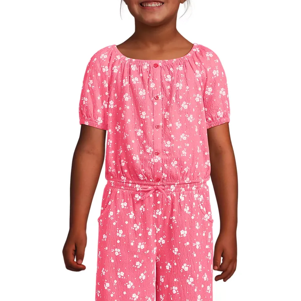 Girls Short Sleeve Knit Gauze Puff Sleeve Top
