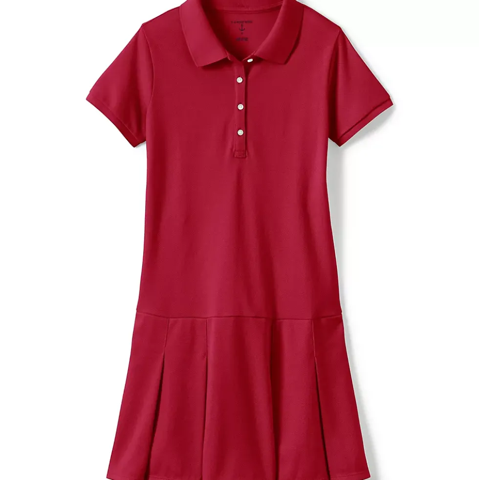 Girls Short Sleeve Mesh Polo Dress at the Knee