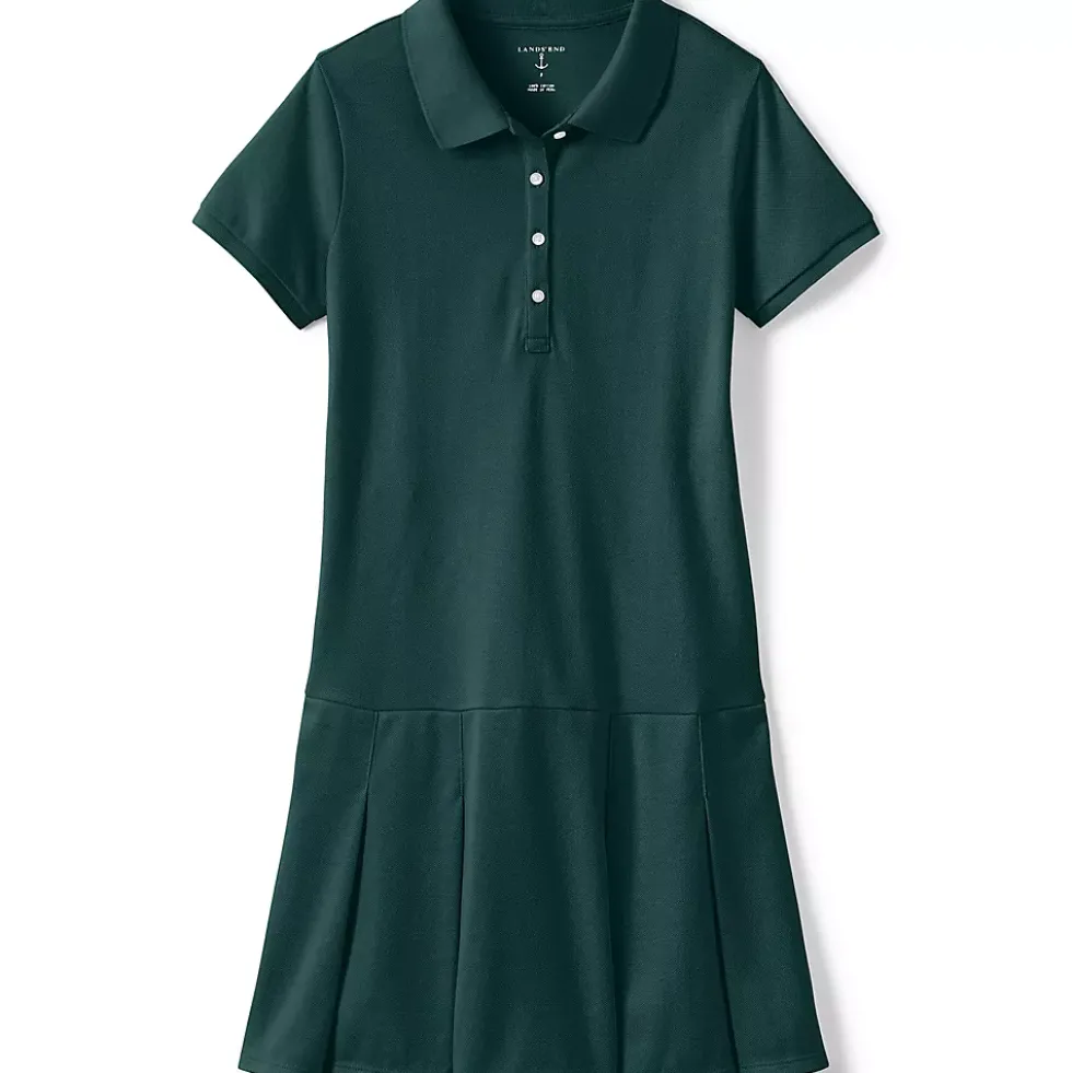 Girls Short Sleeve Mesh Polo Dress at the Knee