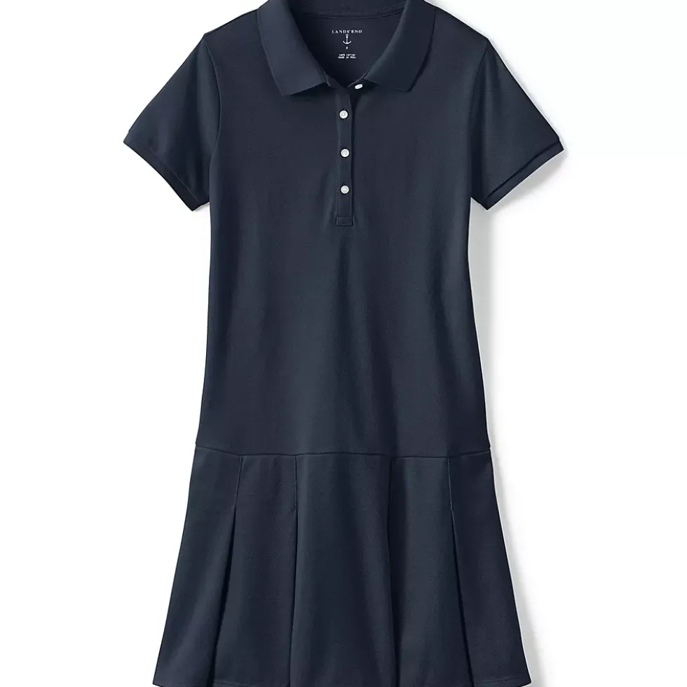 Girls Short Sleeve Mesh Polo Dress at the Knee