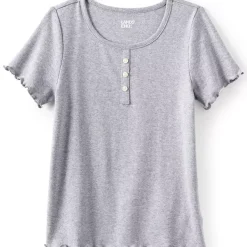 Girls Short Sleeve Ribbed Henley T-Shirt