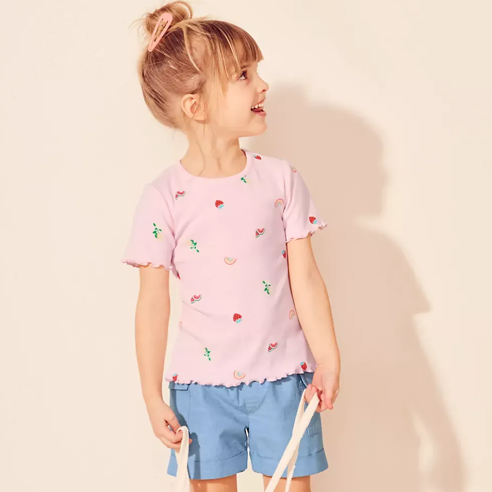 Girls Short Sleeve Ribbed Knit Tee