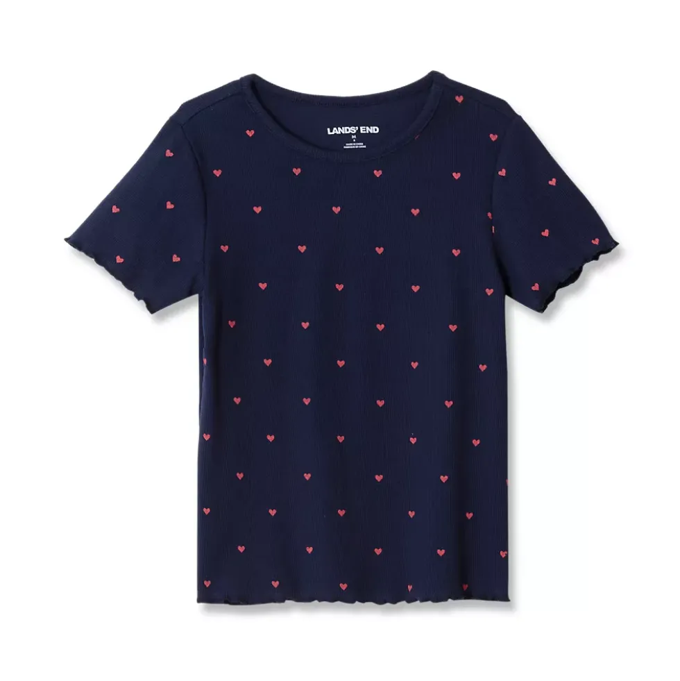 Girls Short Sleeve Ribbed Knit Tee