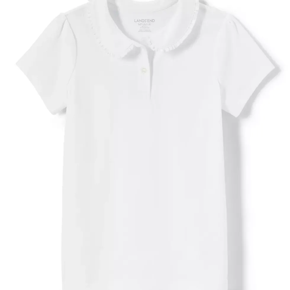 Girls Short Sleeve Ruffled Peter Pan Collar Knit Shirt