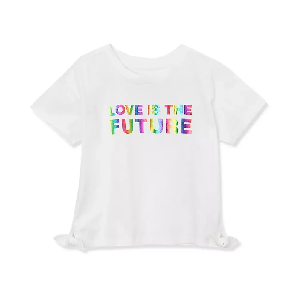 Girls Short Sleeve Side Tie Graphic Tee