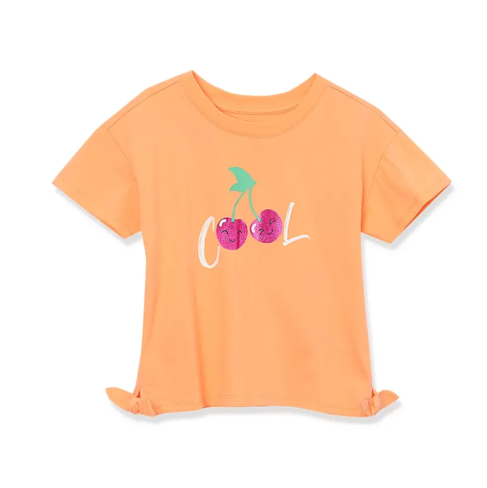 Girls Short Sleeve Side Tie Graphic Tee