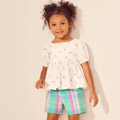 Girls Short Sleeve Smocked Woven Top