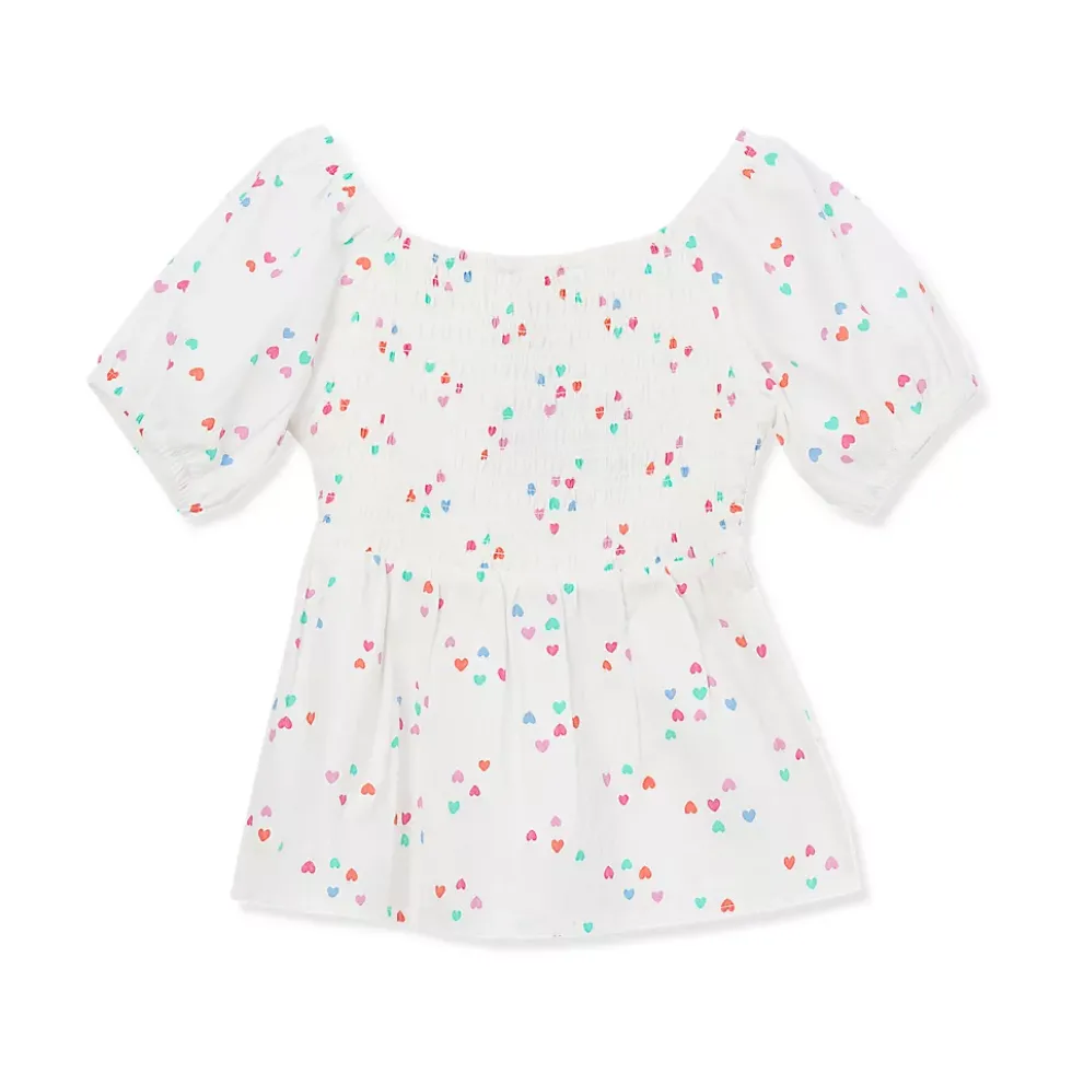 Girls Short Sleeve Smocked Woven Top